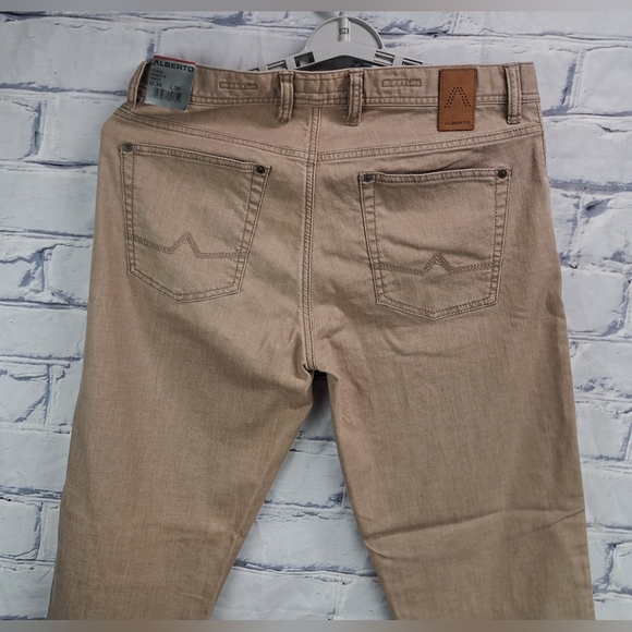 NWT Alberto Men's Modern Fit Jeans Italian Fabric Beige 8197 STONE 34x30 - Picture 7 of 16